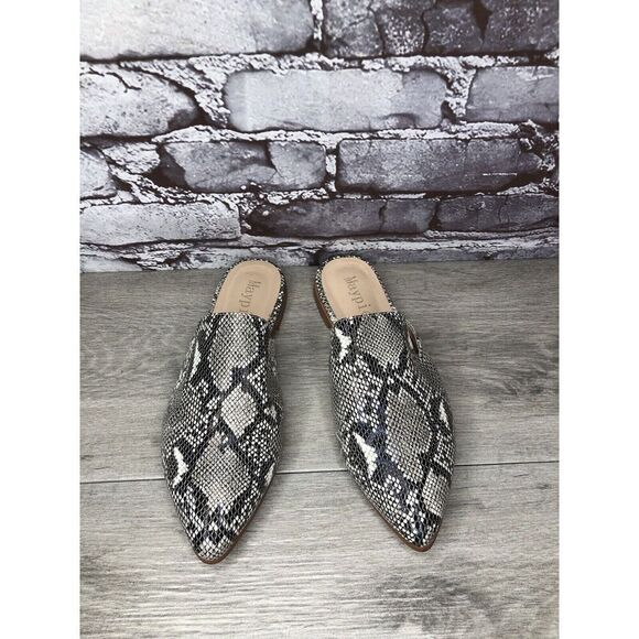 Maypie Ivory Black Snake Skin Print Pointed Toe Flats Mules Women Sz 7M US/38EU - Picture 4 of 16